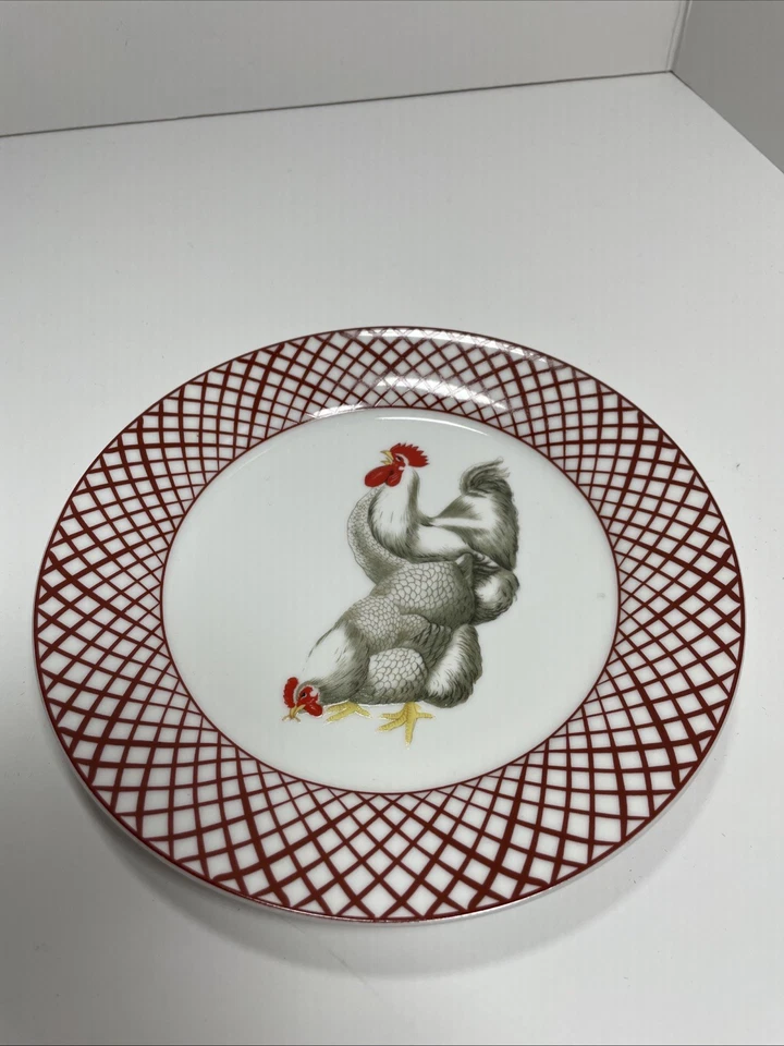 Basic Porcelain Home Essentials Set 2 Salad Plates 7 1/2" Chicken Rooster Farm - Image 2 of 4