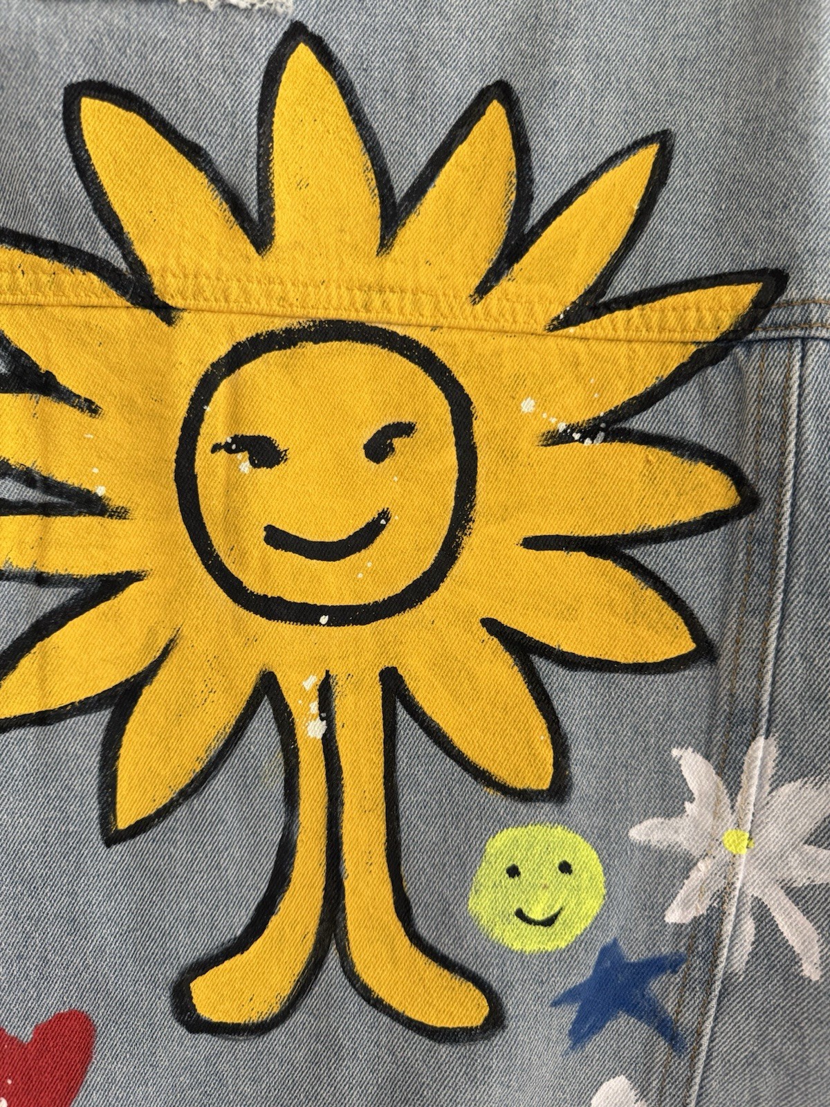 POL Denim Jacket S Patchwork Painted Lace Ruffles… - image 6