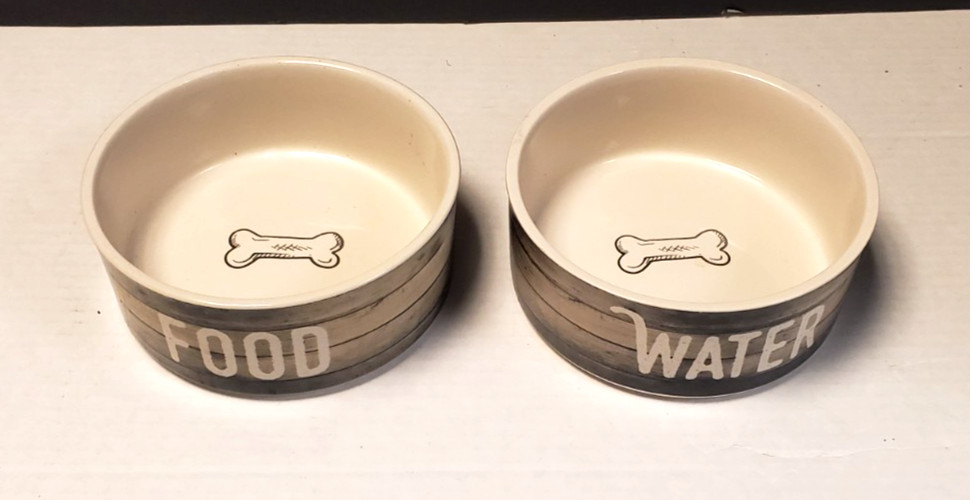 PetRageous Set of 2 Stoneware Dog FOOD/WATER Bowl with 2 Cup