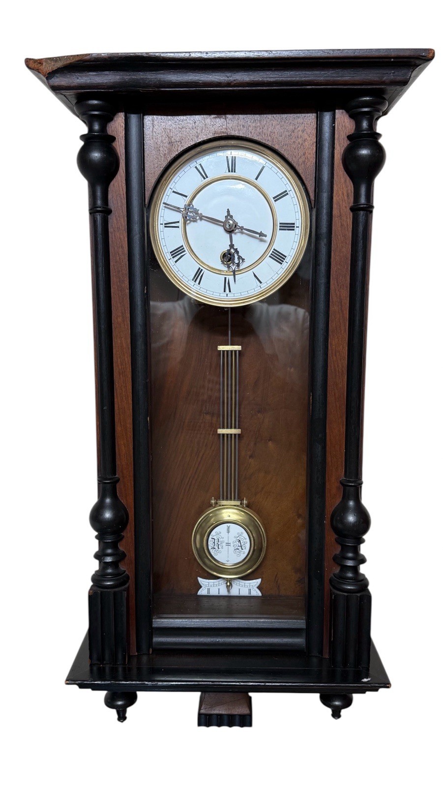 Antique German Vienna Regulator Wall Clock 8-Day, Time Only, FULLY SERVICED