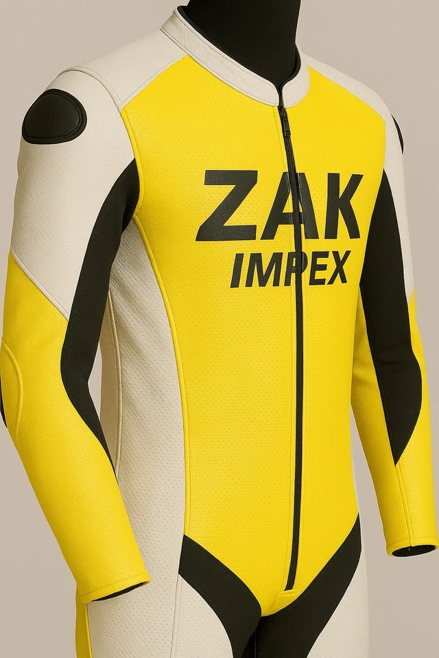 "White Yellow Leather Motorbike Racing Suit One Piece CE Armored Unisex . - Image 4 of 4