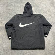 Vintage 90's Nike Large Big Swoosh Parka Jacket Black and White XL H