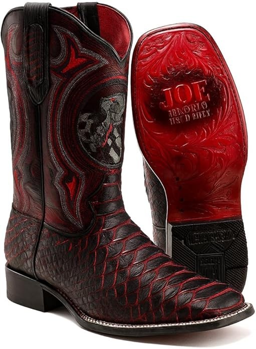 Genuine Leather Exotic Python Print Square Toe Co… - image 4