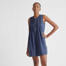 100% Organic Cotton Gauze Sleeveless Swing Dress, Indigo Blue, Size Large