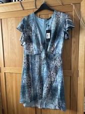 Marciano by Guess Animal Print Blue Wrap Style Frill Dress Size 16 New