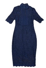 Express Navy Blue Lace Midi Dress Size 4 Mock Neck Bodycon Cocktail Formal