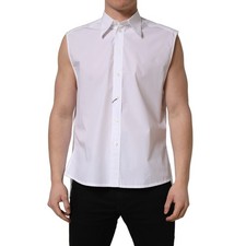 DOLCE & GABBANA Shirt White Cotton Sleeveless Formal Dress 37/US14.5/XS 900usd