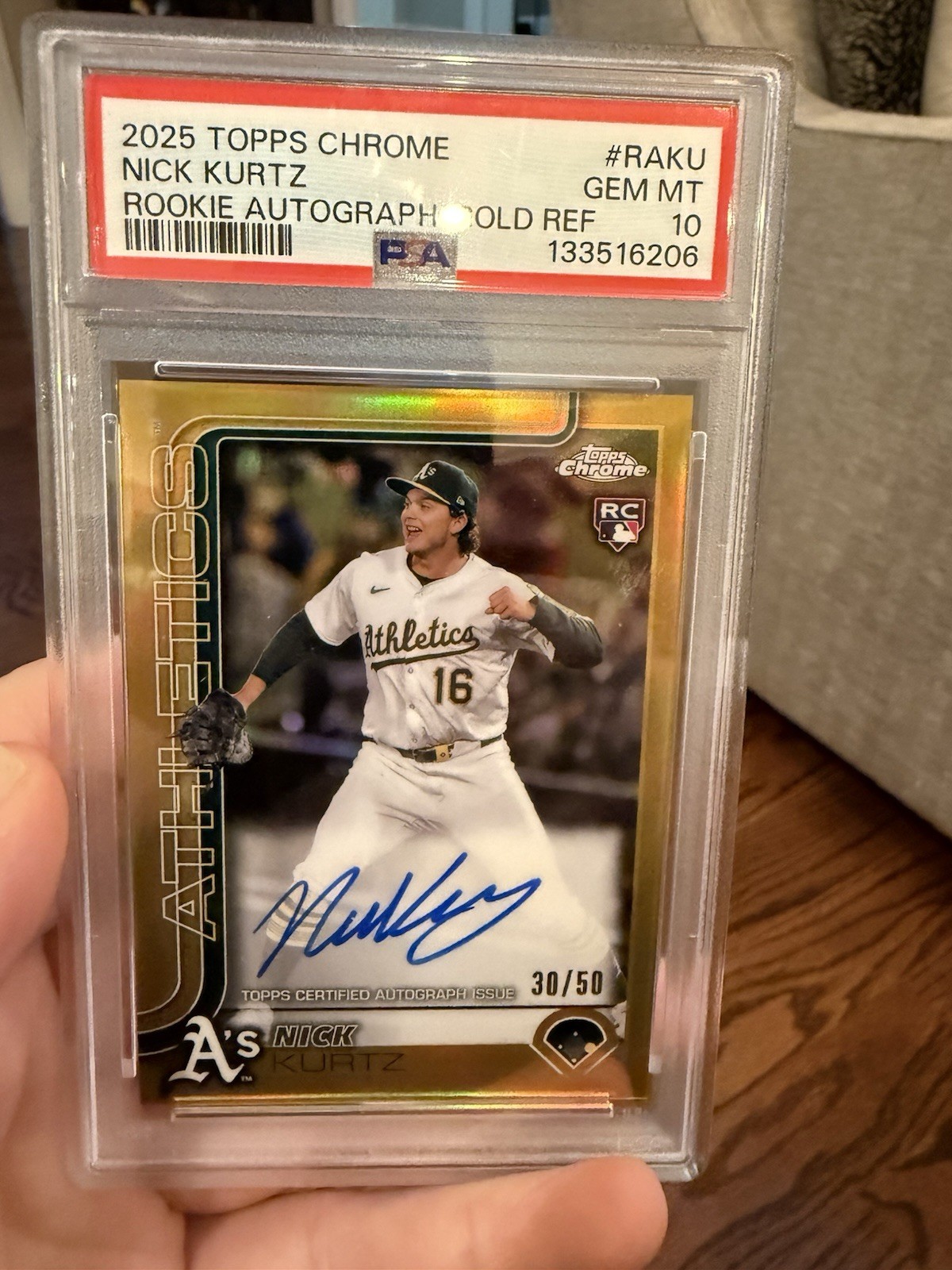 NICK KURTZ PSA 10 2025 TOPPS CHROME ROOKIE AUTO GOLD REFRACTOR RC 30/50