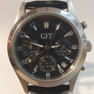 Vintage Herrenuhr Chronograph GFF 38mm Stahlgehäuse Men's Old Crono 90er