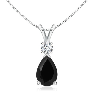 Angara 3,18 ctw schwarzer Onyx Träne V-Ballen Anhänger mit Diamant in 14K Gold