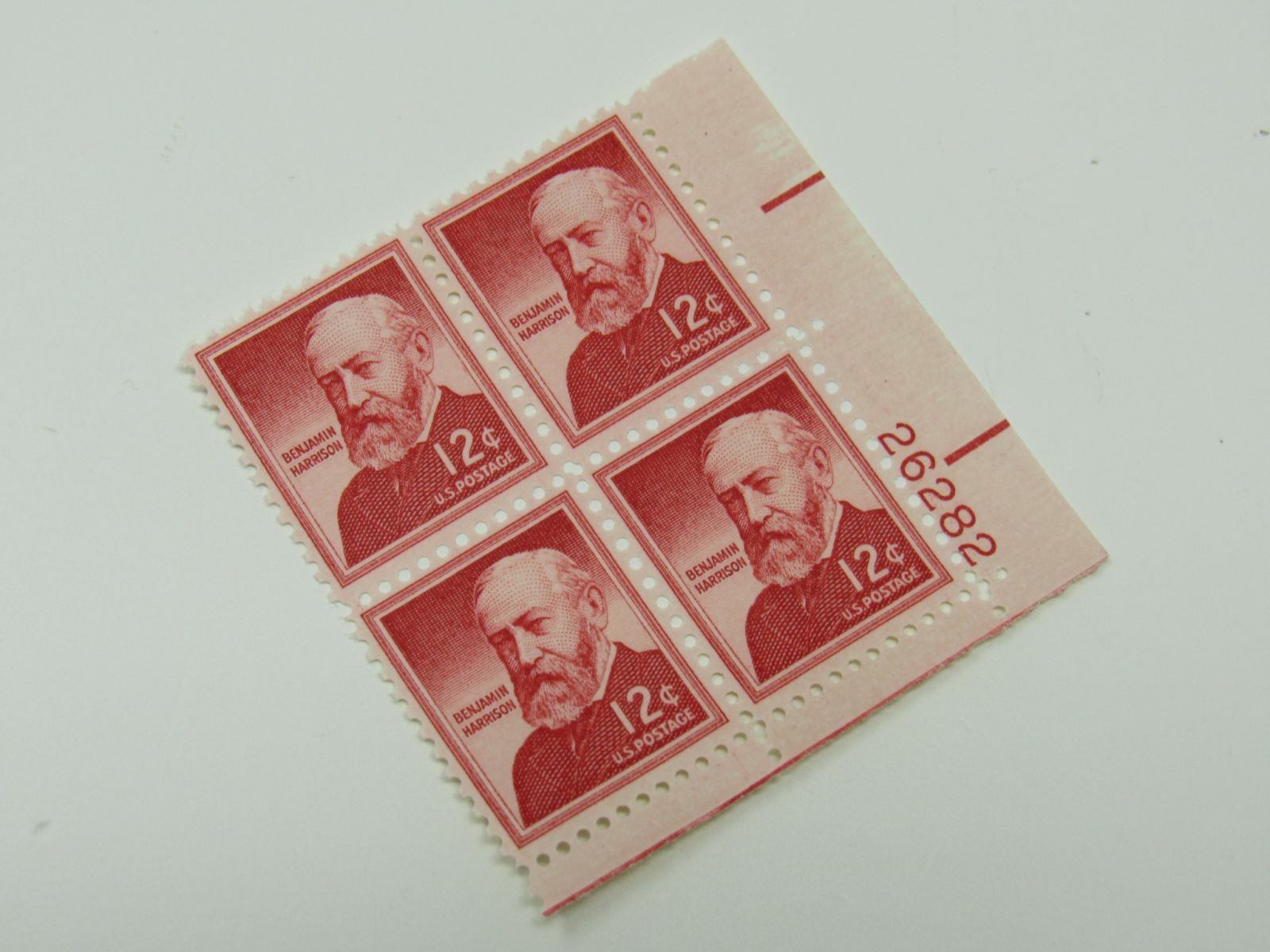 USPS Scott 1045 Vintage 12c Benjamin Harrison Plate Block Mint Never Hinged/MNH