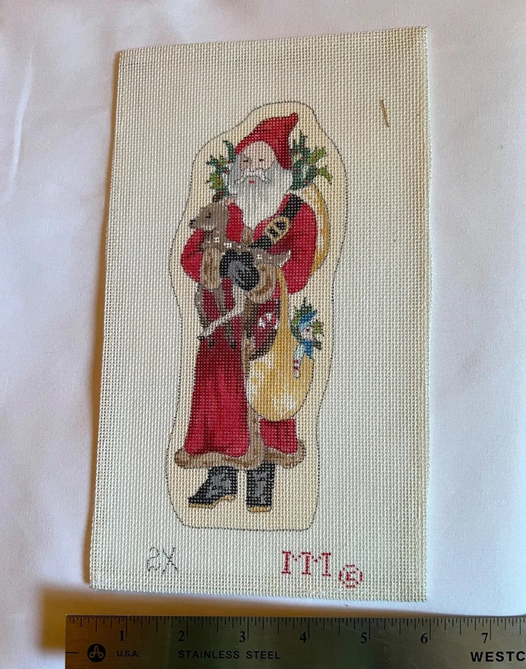 Father Christmas with deer VTG canvas by MM, new - Image 2 of 3