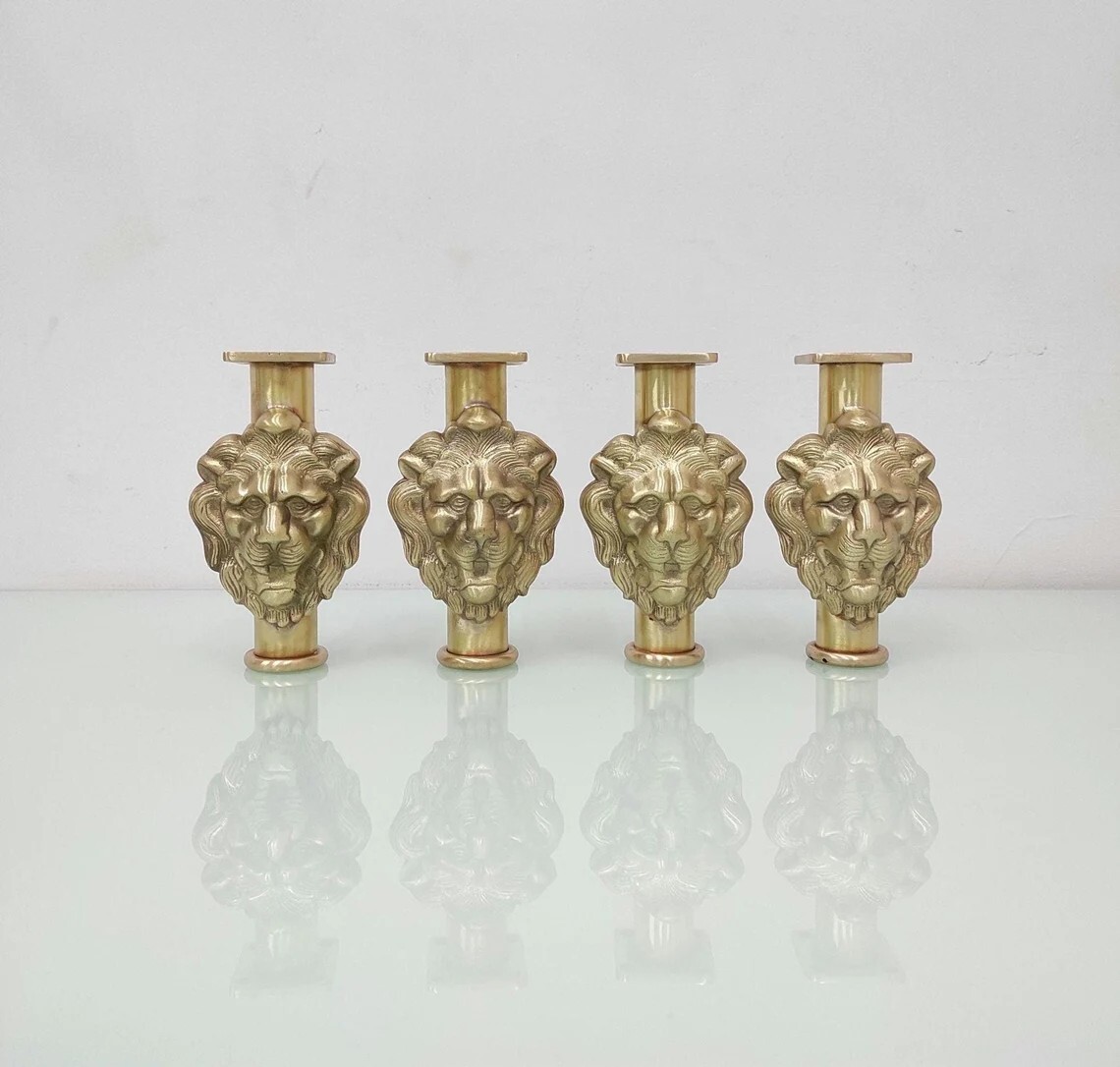 Set of 4 Heavy Duty Solid Brass Lion's Face Furniture Legs | Artistic Bed Feet