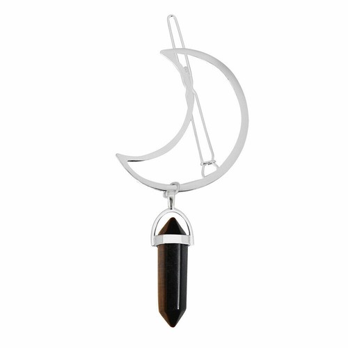 Women Hair Pin Alloy Moon Shape Hexagonal Column Stone Pendant Hair Clip - Picture 24 of 27