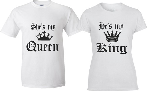 Picontshirt King And Queen Crowns Coppia Di Magliette Abbinate Per Lui E Per Lei, Bianco, Men M - Foto 4