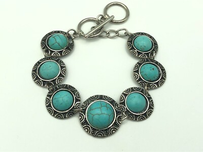 VINTAGE Gliederarmband silberfarben blau Knebelverschluss Retro Weihnachten Party Geschenk