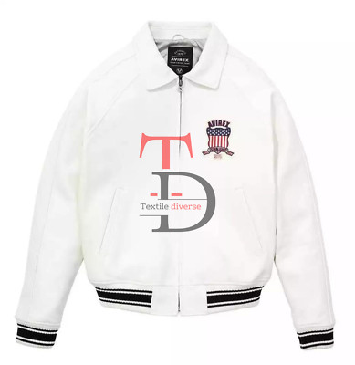 New Men s Avirex Bomber Jacket   White American Cowhide Leather Jacket