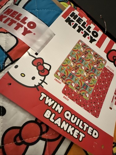 Hello Kitty Twin Reversible Quilt Blanket 60”x90” Rollerblades Rainbow Ice Cream - Picture 2 of 3