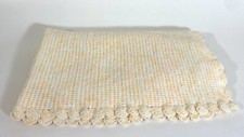Vintage Pastel Multicolored Granny Knit Baby Afghan Blanket Cottage Core