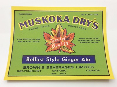 Gravenhurst Ont Muskoka Dry Brown Beverages Belfast Style Ginger Ale Label C023