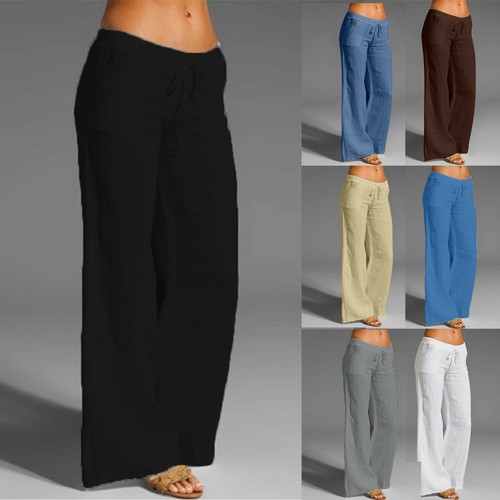 Ladies Wide Leg Linen Rich Trouser Casual Elasticated High Waist Pant Oversized