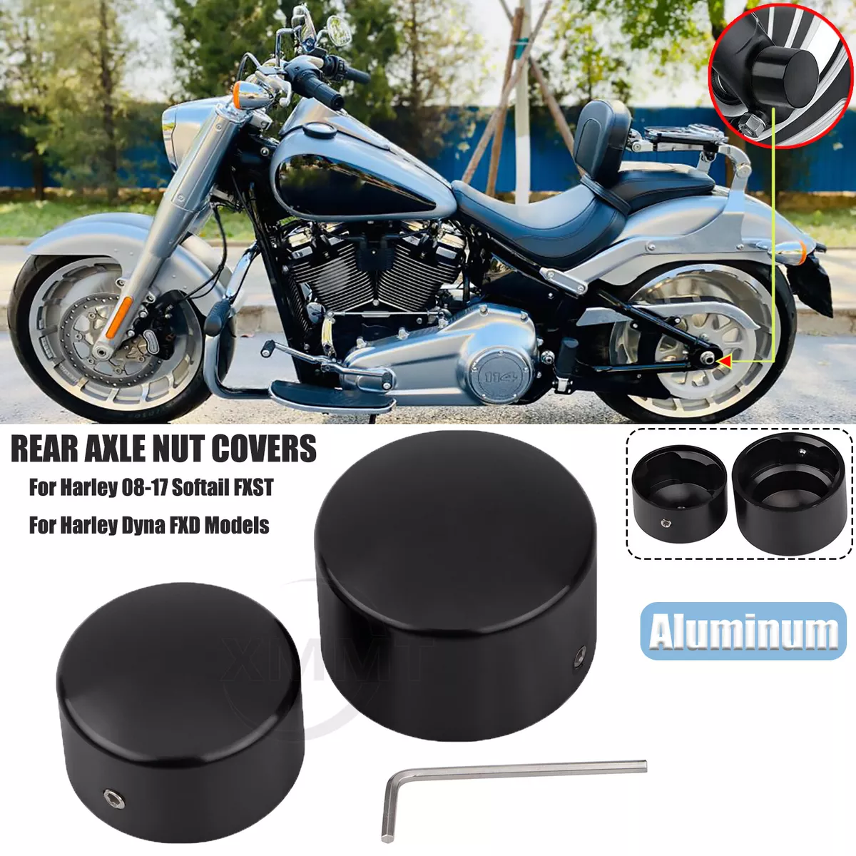 Black Smooth Rear Axle Nut Covers For Harley 2008 2017 Softail