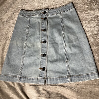 Topshop Moto Women's Light Blue Button Front Denim Mini Skirt 27