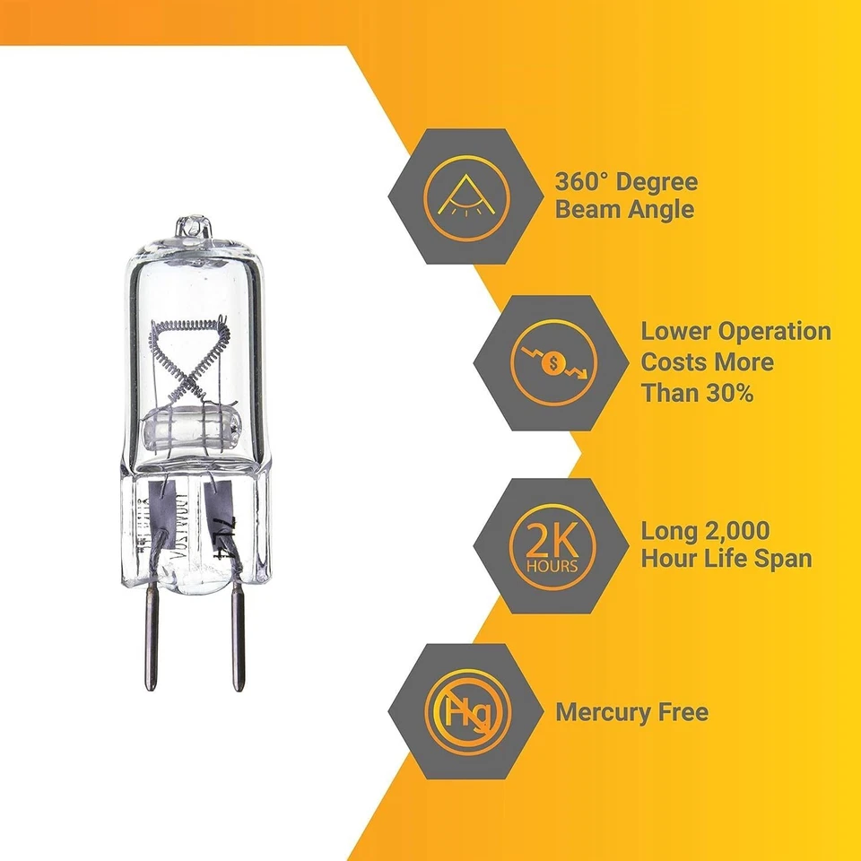 12Pack Q20 Single Ended T3.5, GY8 Bi-Pin Clear Glass UV Protected, 3200K, 20W - Image 2 of 4