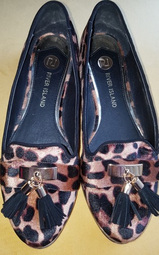 RIVER ISLAND Loafers Shoes Leopard Animal Print Gold Trim & Tassel Size UK 4 - Picture 4 of 11