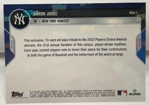 Aaron Judge 2022 Topps Now MLB Players Choice Awards #PCA-1 SP NEW YORK YANKEES - Picture 2 of 2