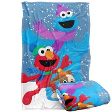 Sesame Street Furry Friends Elmo Cookie Monster Snow Run Silky Touch Blanket