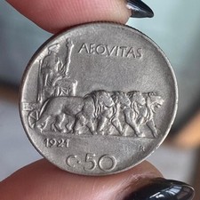 VITTORIO EMANUELE III 50 CENTESIMI 1921 LEONI BORDO RIGATO BELLA CONSERVAZIONE