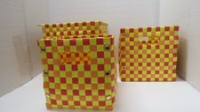 Set of 3 Nesting baskets in yellows and orange vinyl strips - sizes 10? square