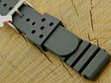 Vintage Divers Watch Band Black Rubber w Silver Tone Buckle 22mm NOS Unused Long
