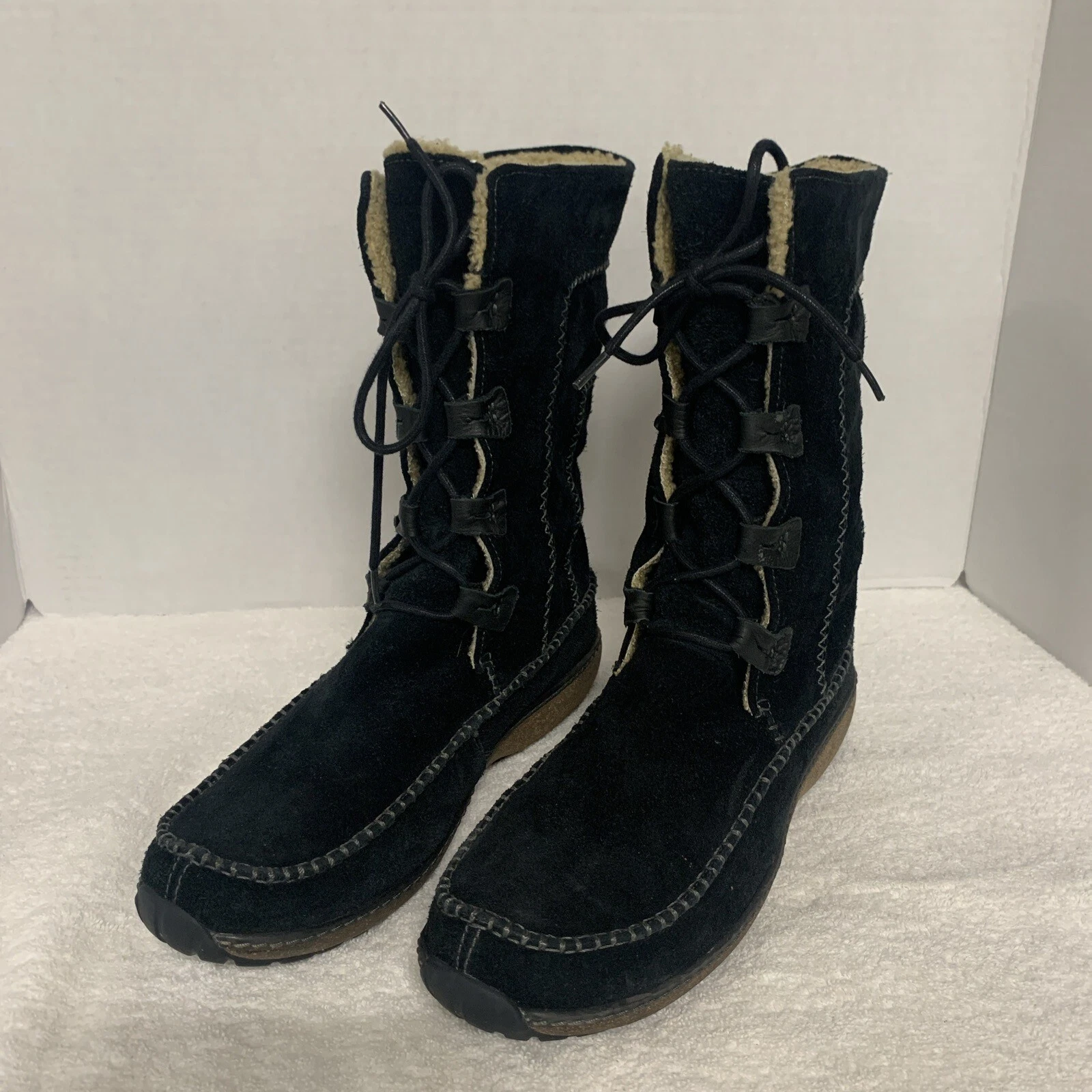 Stivali alti in pelle scamosciata Timberland Fauna da donna neri taglia 9 foderati in pelle 95390