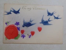 E2617 Postcard To My Valentine Bluebirds faux wax stamp