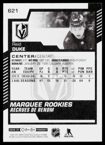 Reid Duke 2020-21 Upper Deck 2020-21 O-Pee-Chee Update #621 Vegas Golden Knights - Picture 2 of 2