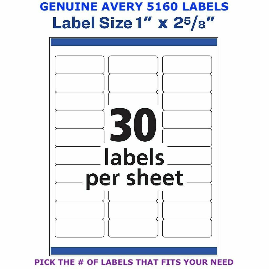 Avery Easy Peel Laser Address Labels 1 X 2 5 8 5160 PICK YOUR OWN 