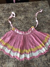 Vintage Pink CROCHETED Half APRON Ribbon Tie - excellent condition