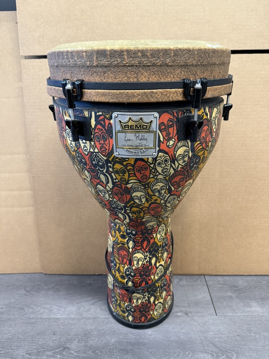 REMO ジャンベ 16インチ 貴重な【Leon Mobley】サイン入り Remo Leon Mobley Signature Series Djembe Drum Multi-Mask