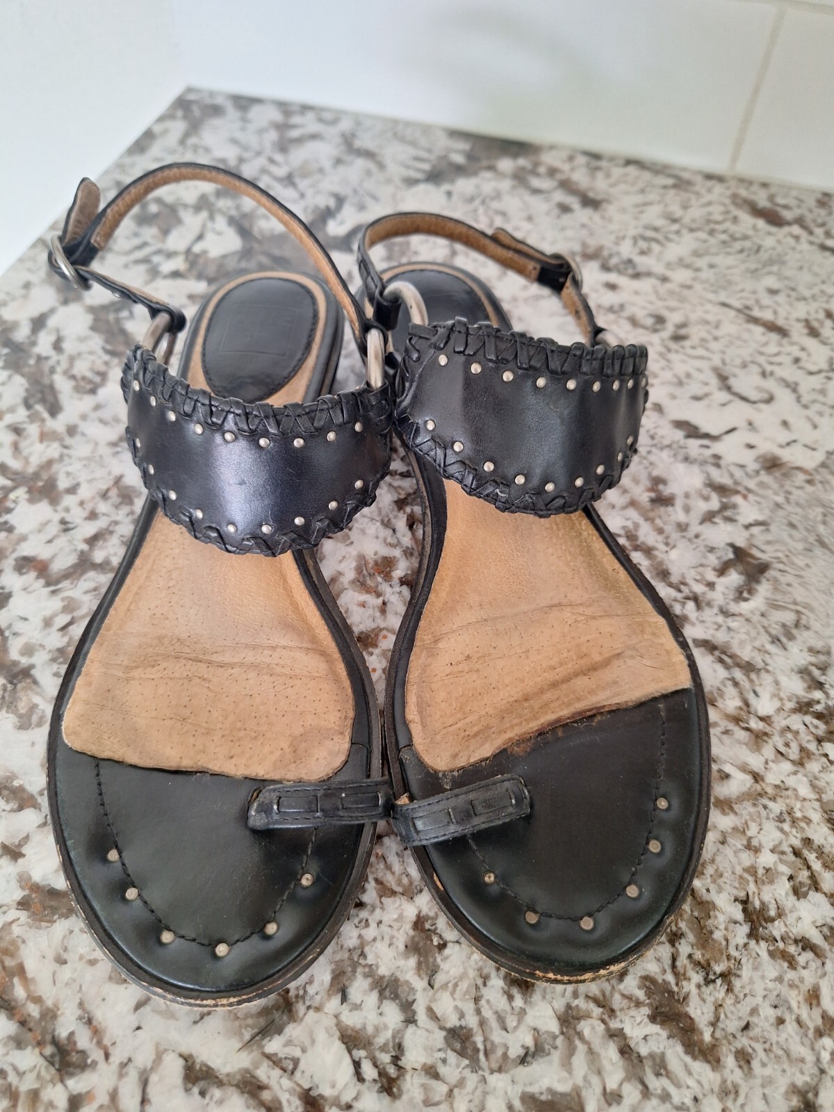 FRYE Black Leather sandals size 7.5.M