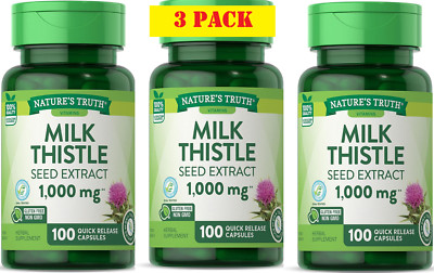 3 Pack MILK THISTLE Extract 1000 mg High Potency 300 Caps (3x100) Liver, Non-GM0