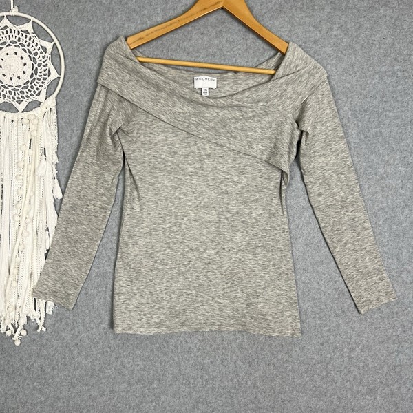 Witchery Top Jumper Womens XXS 6 Grey Knit Wool Blend Off Shoulder Long Sleeve