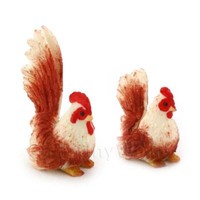 Miniatur BraunweißE Henne Und Hahn Set