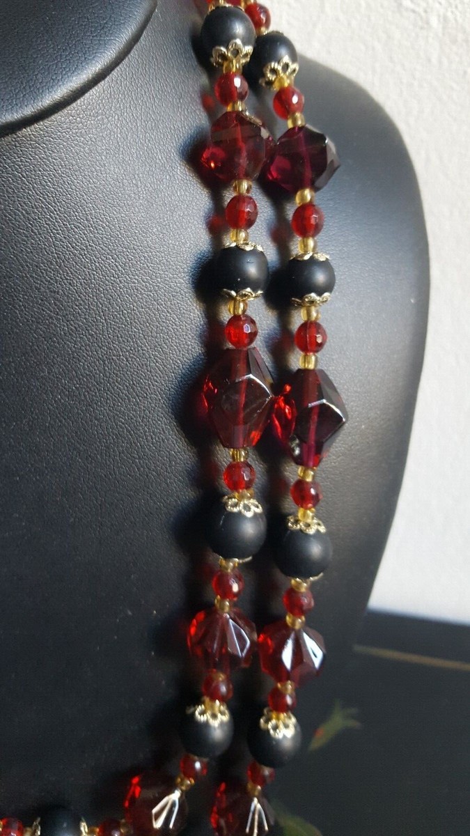 Collier Ancien Murano Années 50 En Perles De Verre - Double Rang, Vintage, Occasion