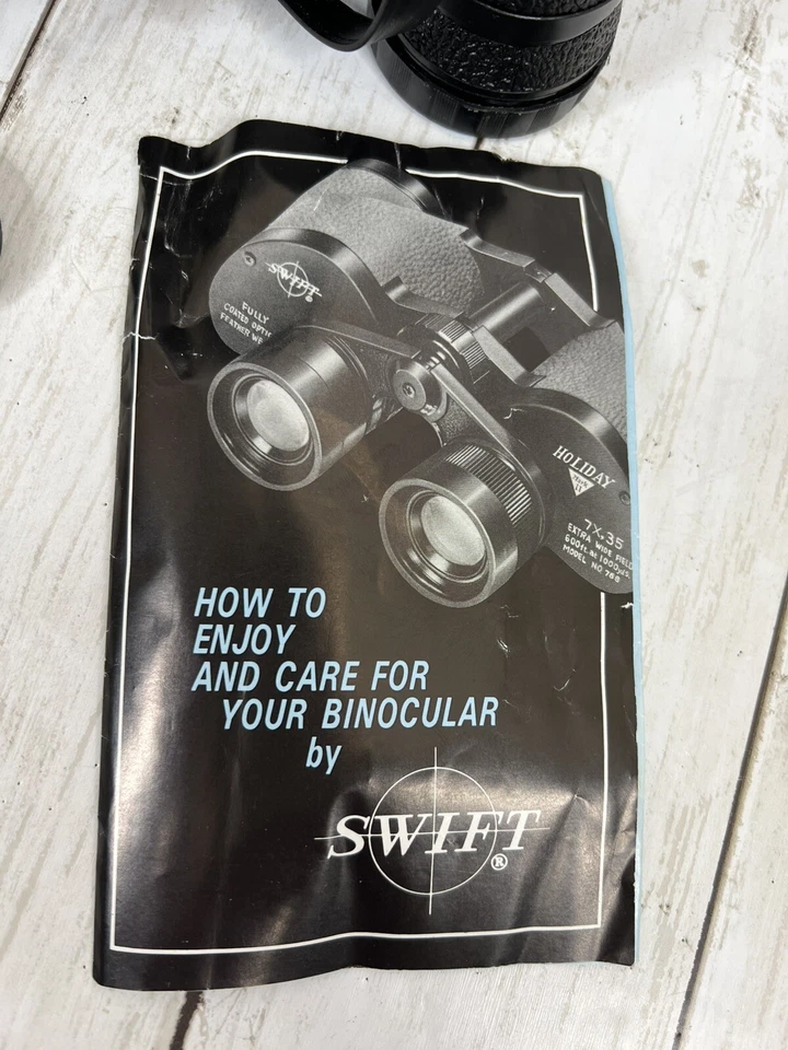 Vintage SWIFT AEROLITE 7X35 Binoculars Model 735 w/ Case, Caps. Straps, Guide - Image 2 of 4