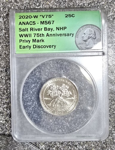2920-W MS67 Early Salt River Bay, NHP WWII 75th Anniversary PRIVY MARK #391 - Afbeelding 2 van 3