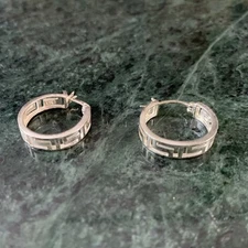 Serling Silver Greek Key Hoop Earrings 3/4” FAS 925