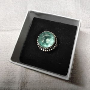 Aquamarine Colored Quartz Ring. Set In Tarnish-Resistant Rhodium Plate. Size 9