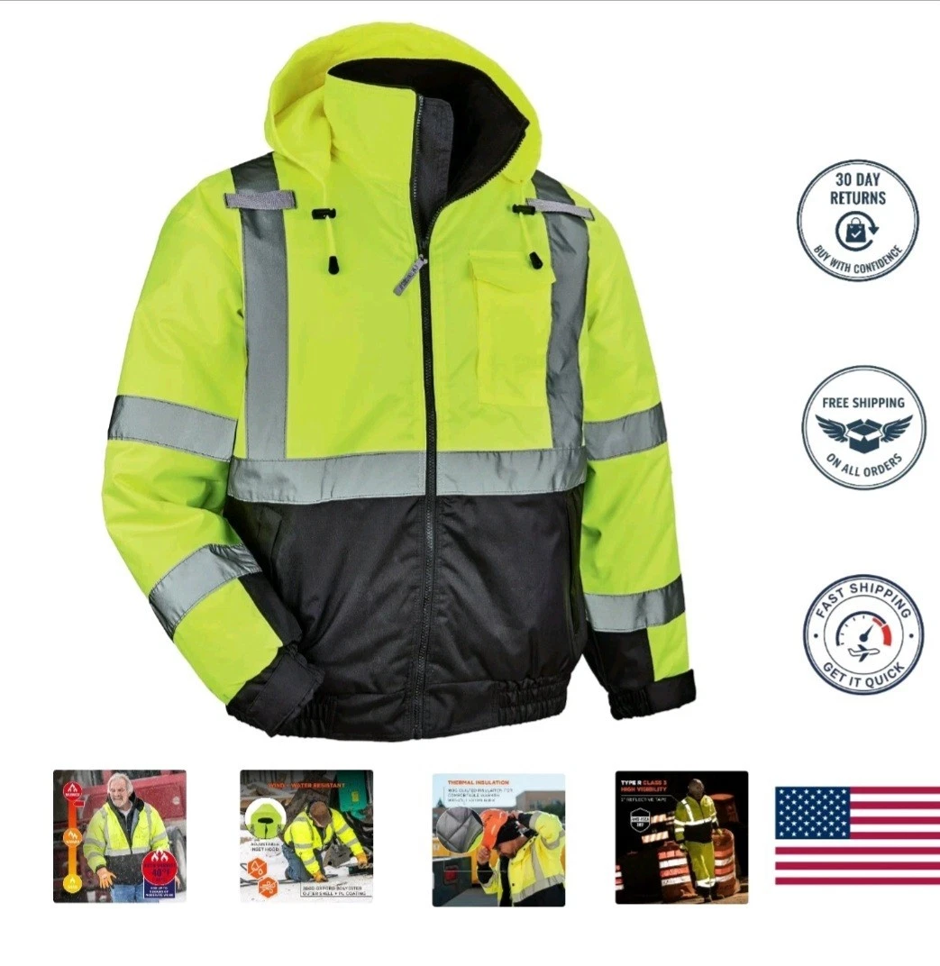 Hi Vis Bomber Safety Jacket Polyester Winter Class 3 Reflective Waterproof - product detail image 3